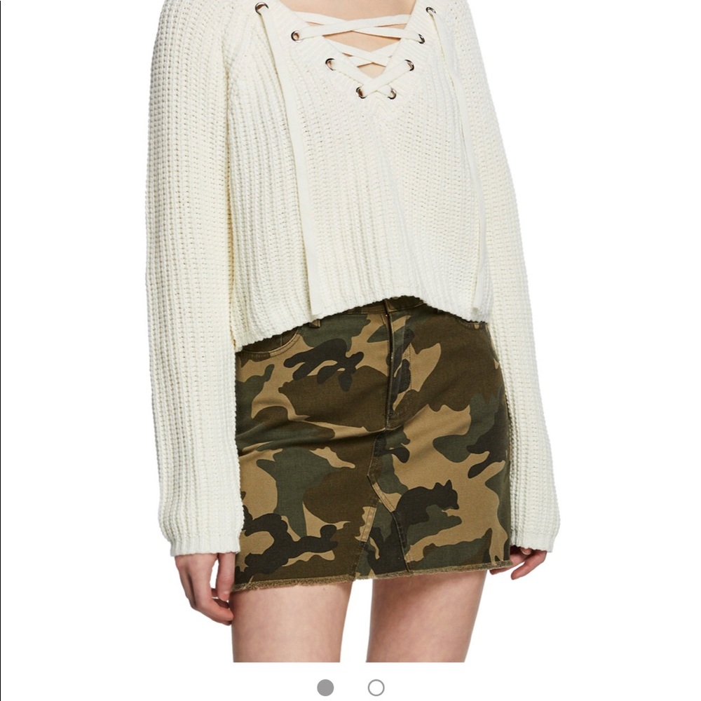 Kendall + Kylie Cropped Lace-Up Cotton Sweater